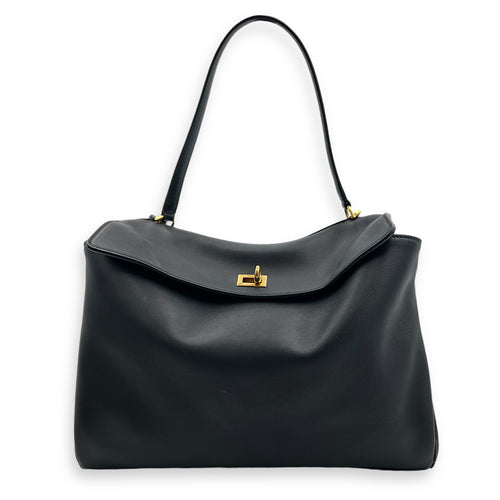 Rodeo Top Handle Bag Medium Black in Calfskin, Gold hardware