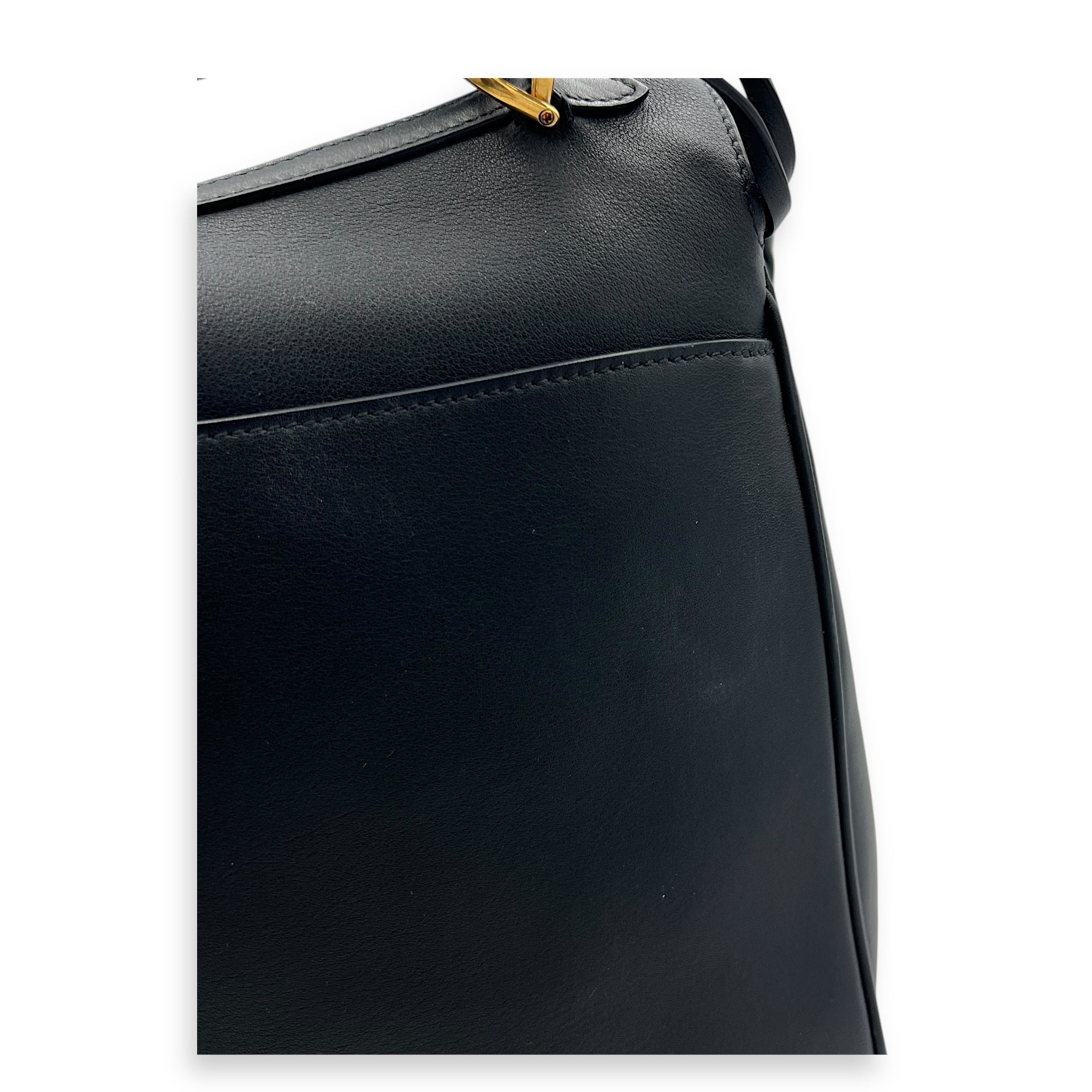 Rodeo Top Handle Bag Medium Black in Calfskin, Gold hardware