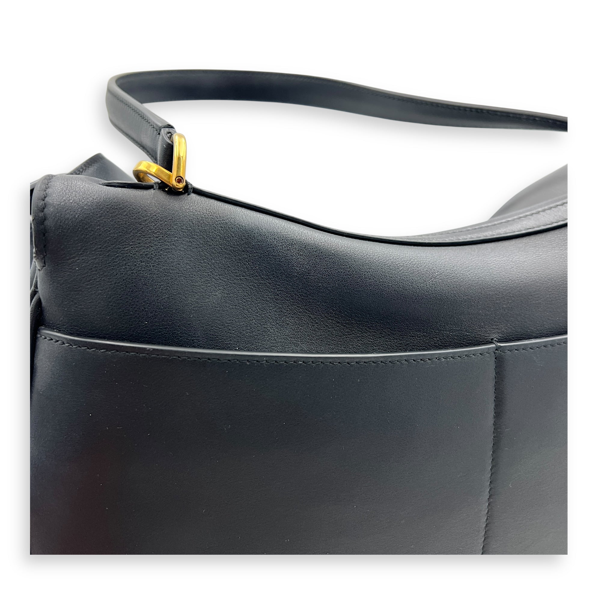 Rodeo Top Handle Bag Medium Black in Calfskin, Gold hardware