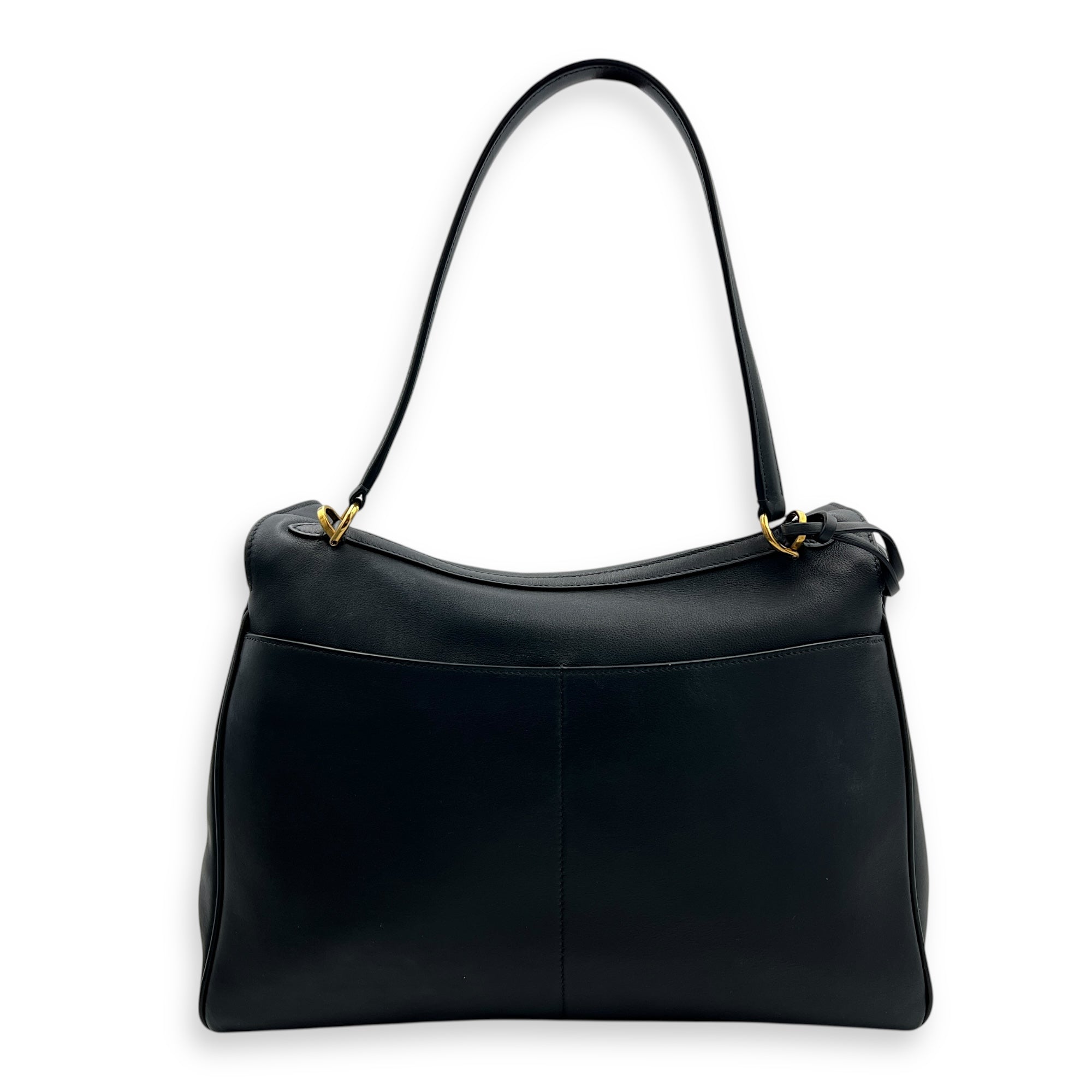 Rodeo Top Handle Bag Medium Black in Calfskin, Gold hardware
