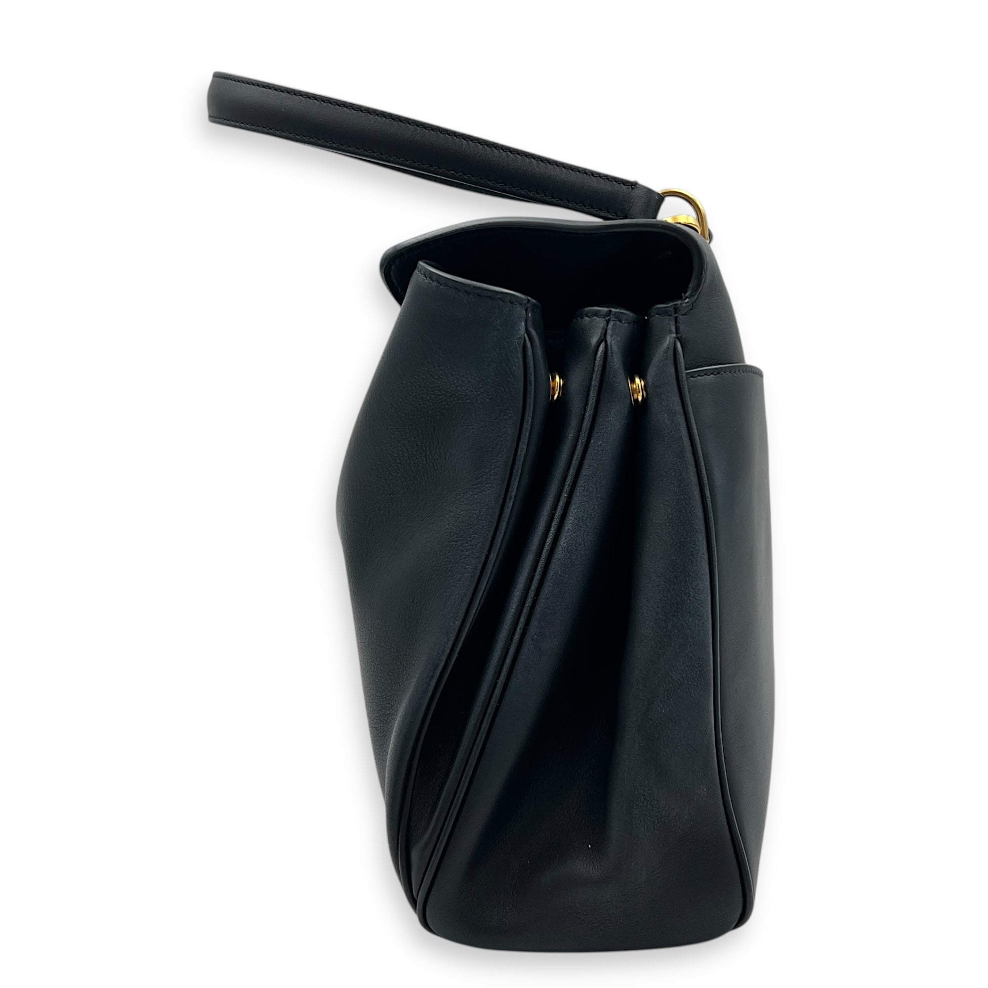 Rodeo Top Handle Bag Medium Black in Calfskin, Gold hardware