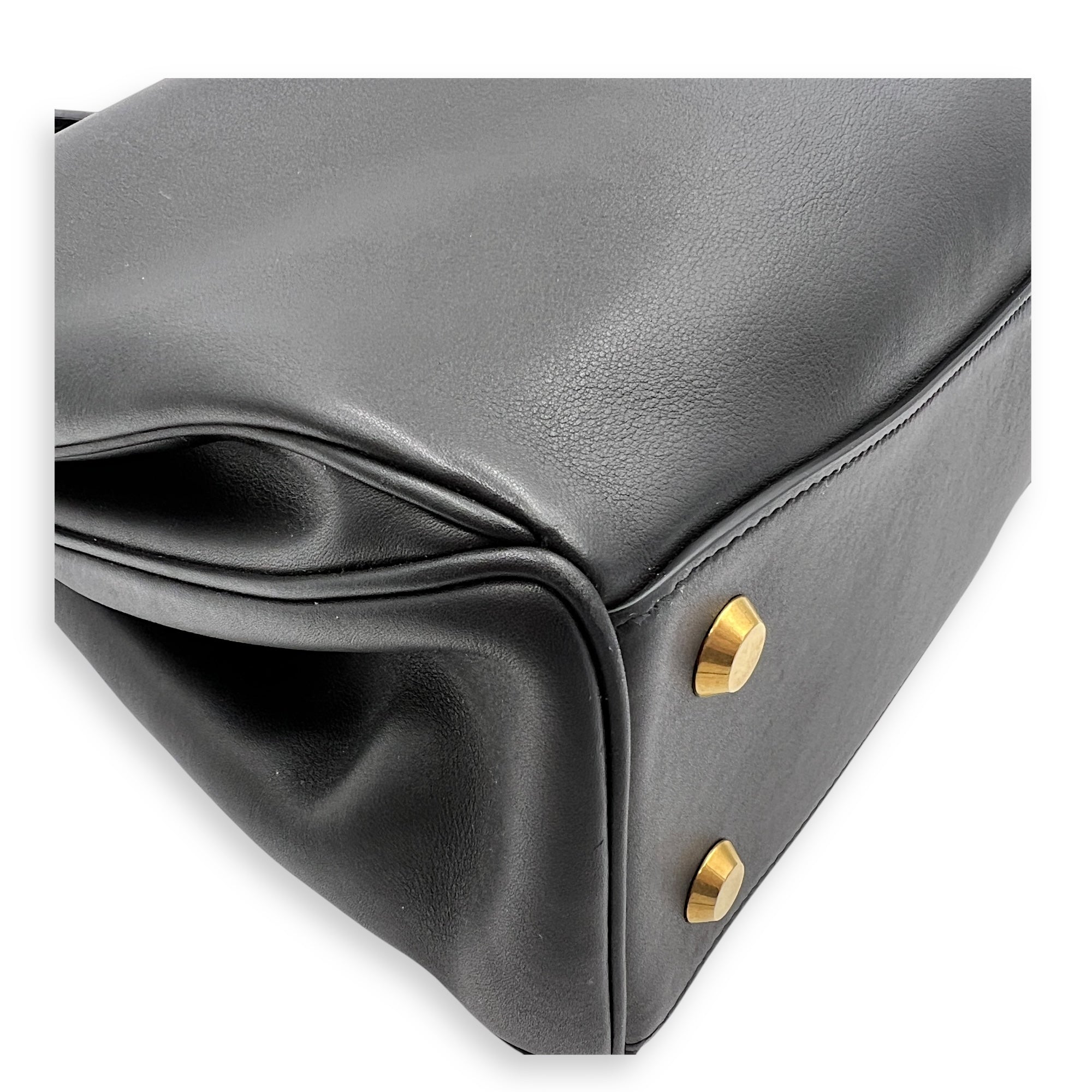 Rodeo Top Handle Bag Medium Black in Calfskin, Gold hardware