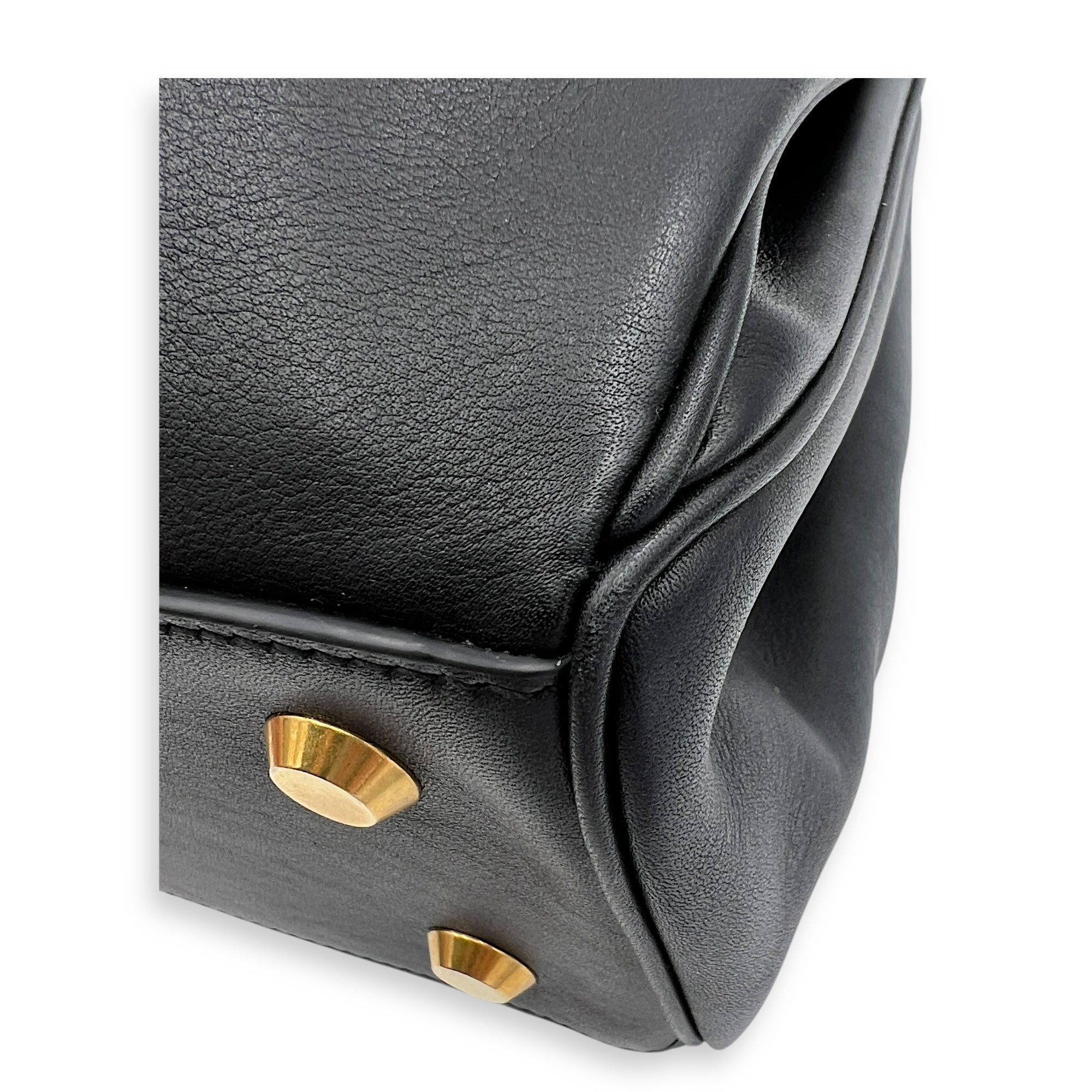 Rodeo Top Handle Bag Medium Black in Calfskin, Gold hardware