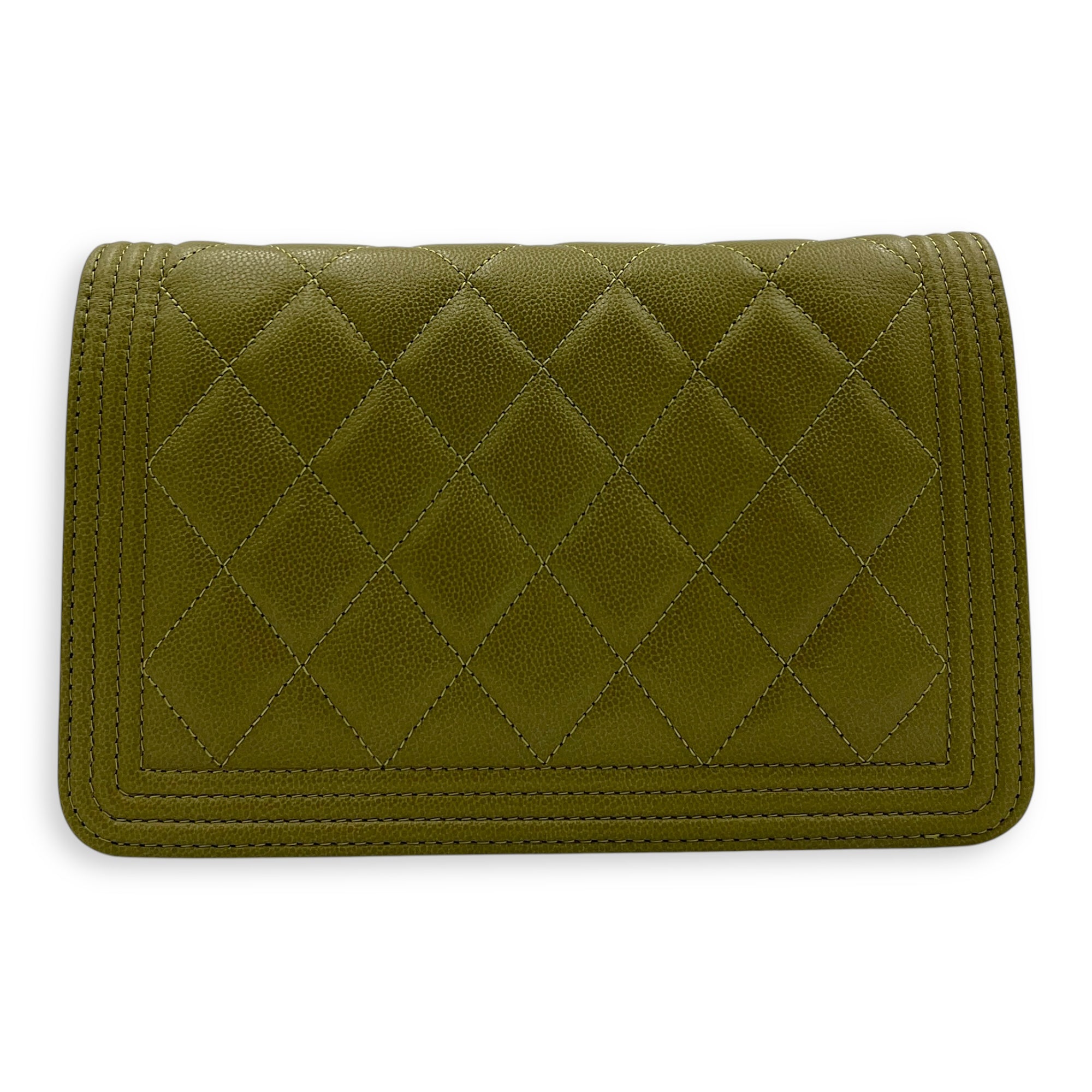 Boy Wallet On Chain Green in Caviar Leather, Gold hardware