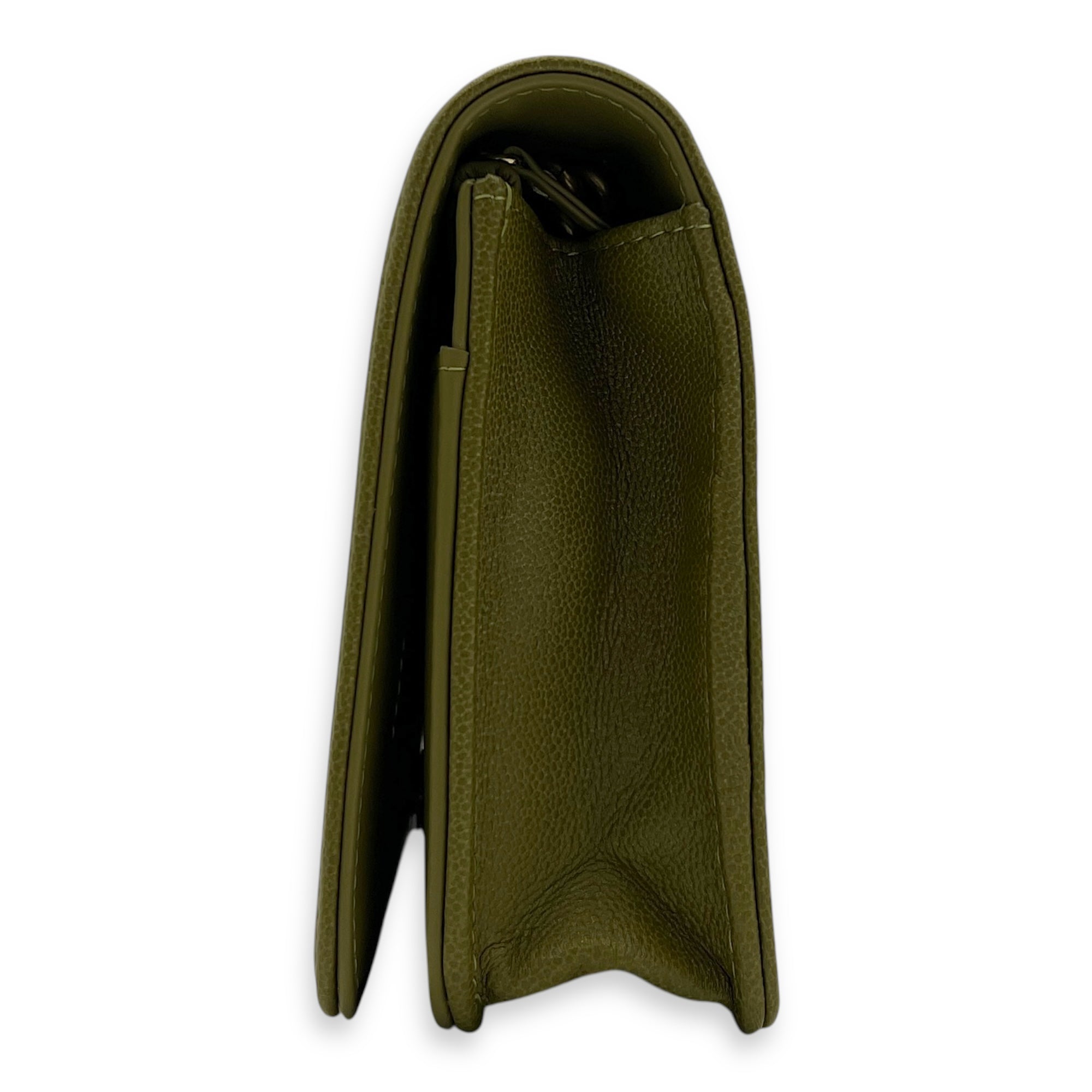 Boy Wallet On Chain Green in Caviar Leather, Gold hardware