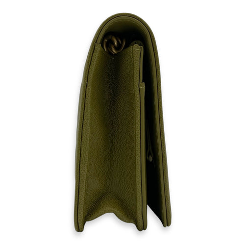 Boy Wallet On Chain Green in Caviar Leather, Gold hardware