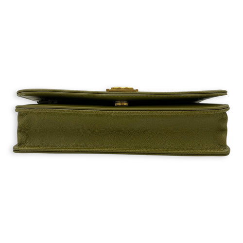 Boy Wallet On Chain Green in Caviar Leather, Gold hardware