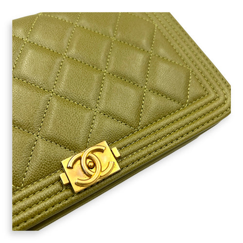 Boy Wallet On Chain Green in Caviar Leather, Gold hardware