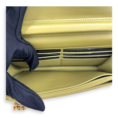 Boy Wallet On Chain Green in Caviar Leather, Gold hardware