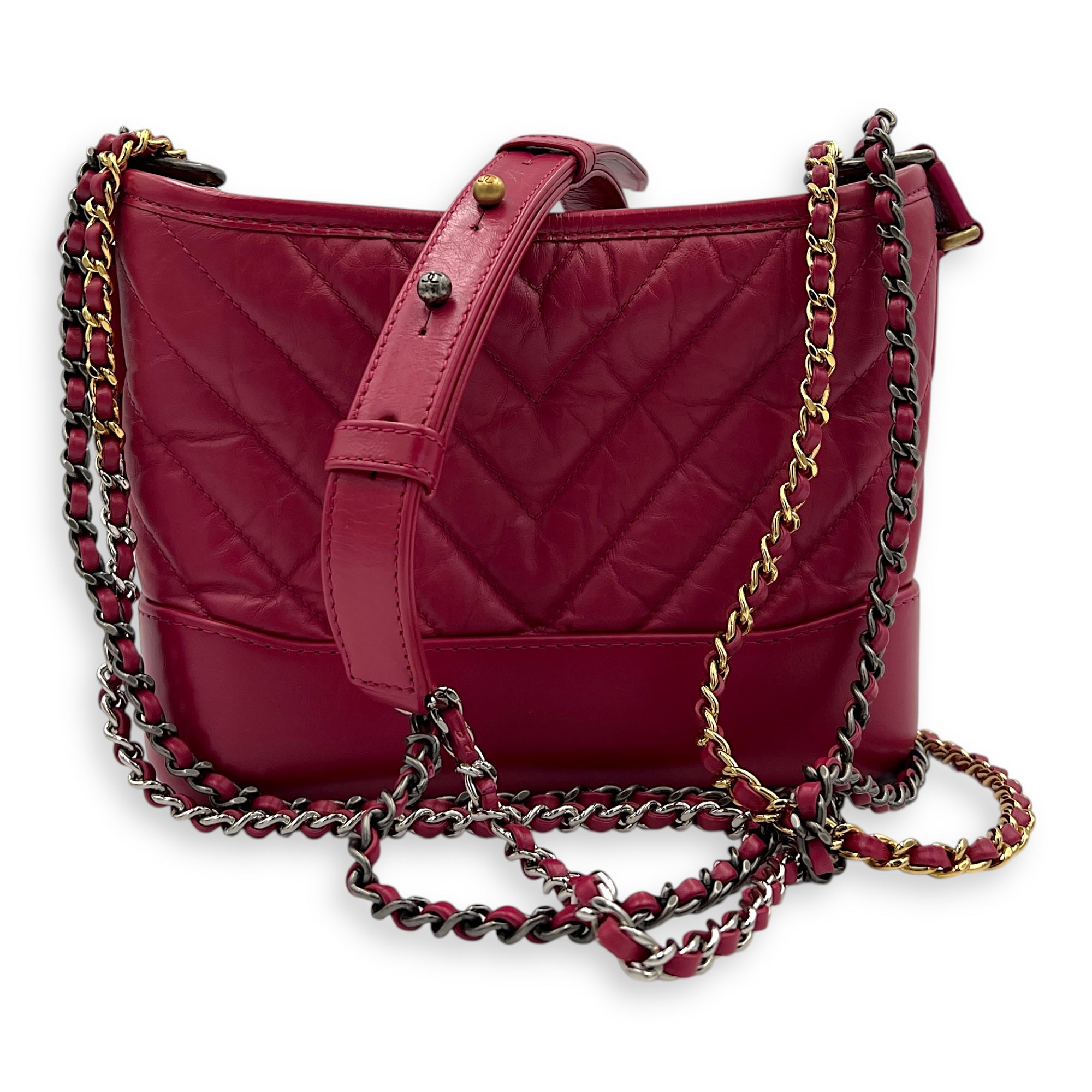 Gabrielle Small Pink Shoulder Bag in Calfskin, Mixed hardware
