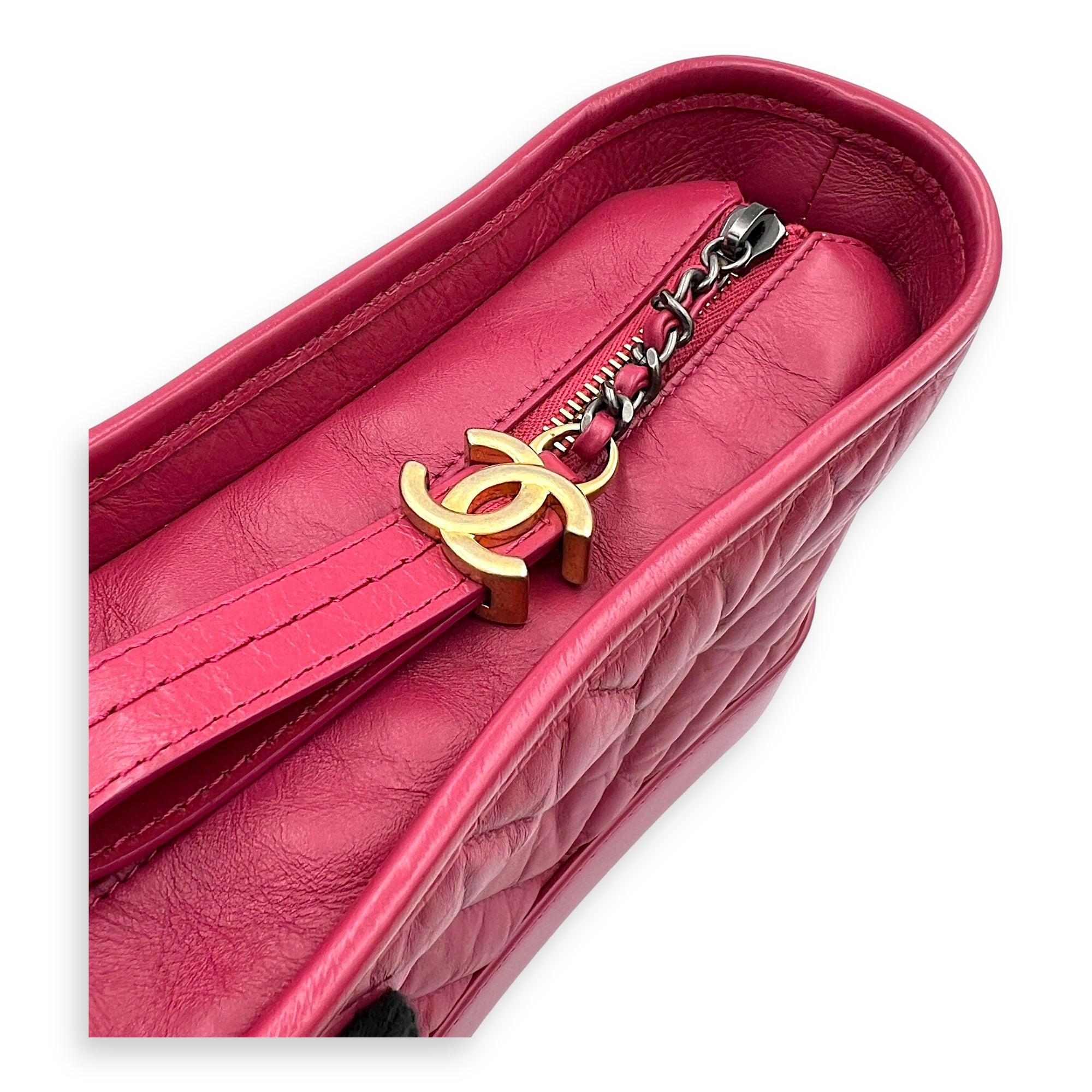 Gabrielle Small Pink Shoulder Bag in Calfskin, Mixed hardware