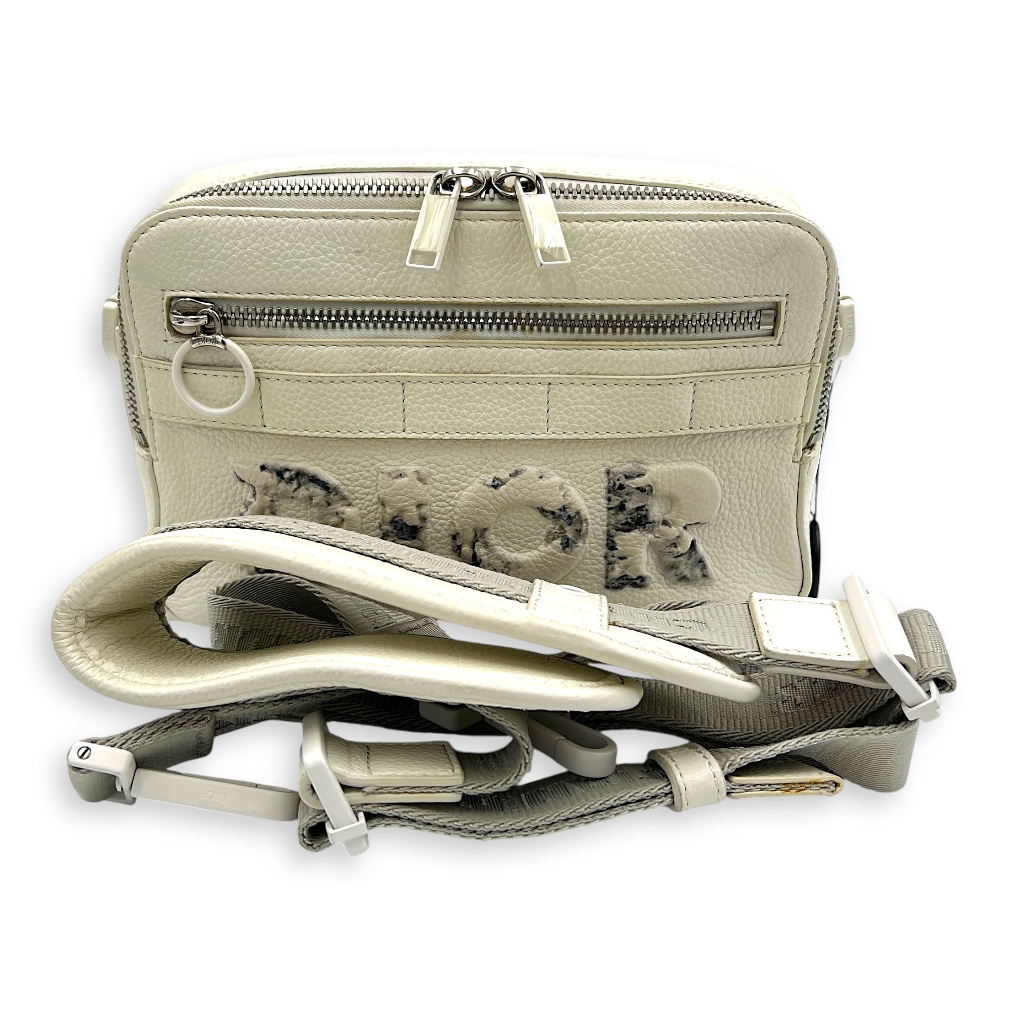 x Daniel Arsham Safari White Shoulder Bag in Calfskin, Silver hardware