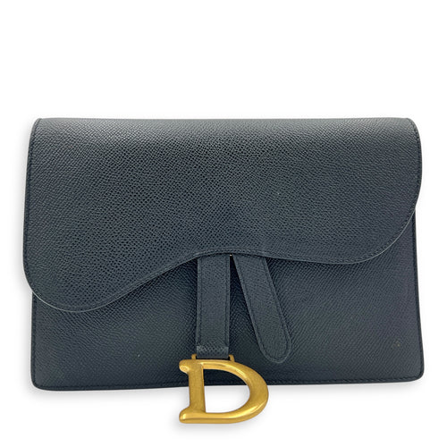 Saddle Wallet On Strap Black in Calfskin, Gold hardware