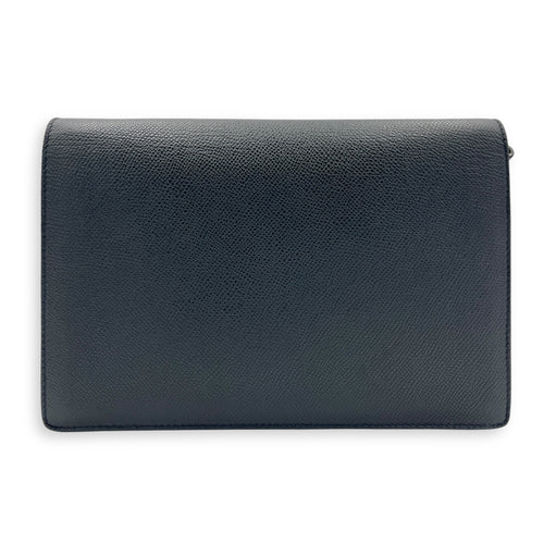 Saddle Wallet On Strap Black in Calfskin, Gold hardware