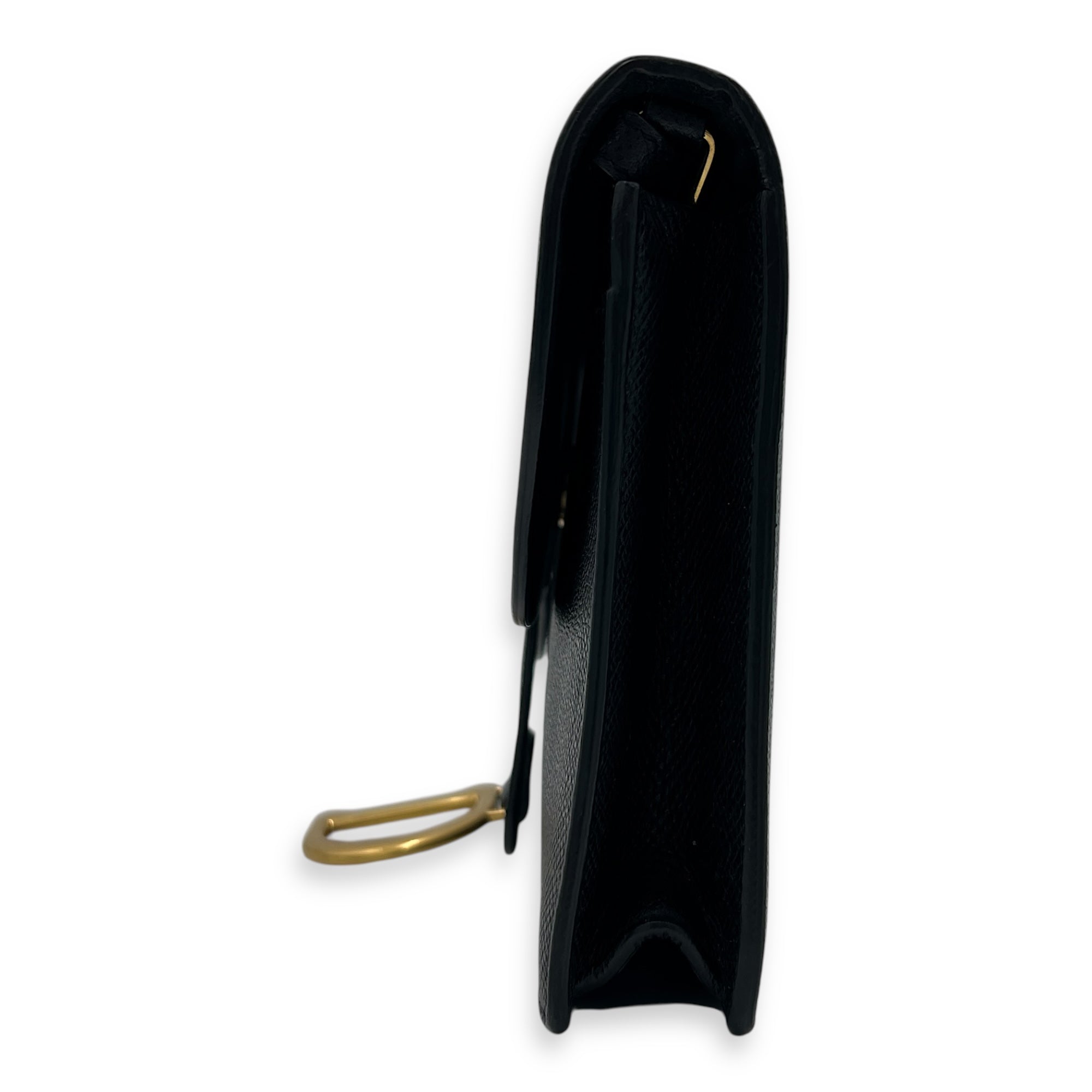 Saddle Wallet On Strap Black in Calfskin, Gold hardware