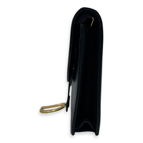 Saddle Wallet On Strap Black in Calfskin, Gold hardware