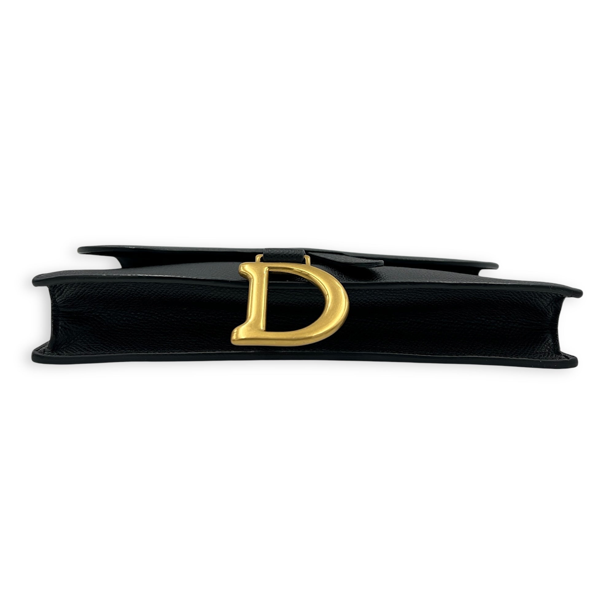 Saddle Wallet On Strap Black in Calfskin, Gold hardware
