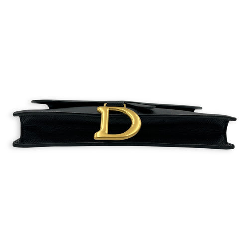 Saddle Wallet On Strap Black in Calfskin, Gold hardware