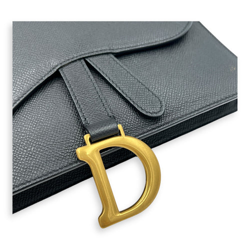 Saddle Wallet On Strap Black in Calfskin, Gold hardware