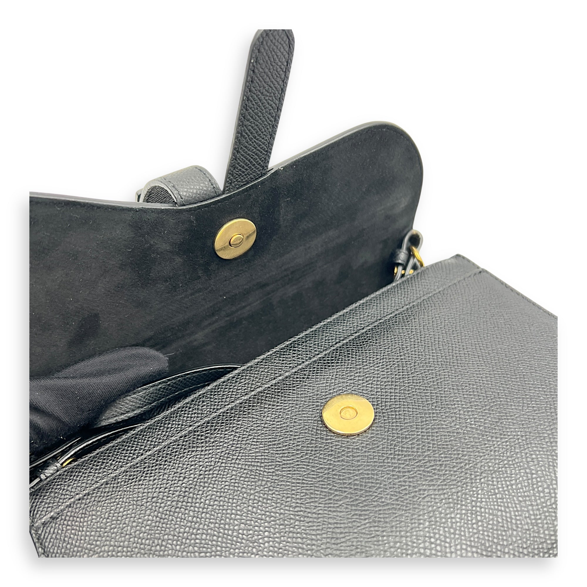 Saddle Wallet On Strap Black in Calfskin, Gold hardware