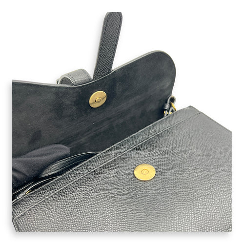 Saddle Wallet On Strap Black in Calfskin, Gold hardware