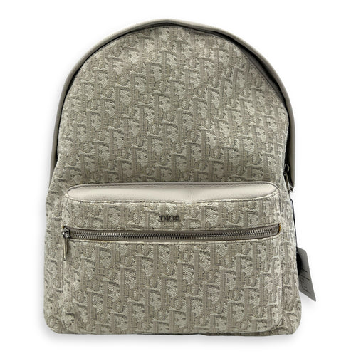 Oblique Backpack White in Canvas, Silver hardware