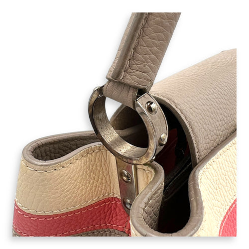 Capucines MM Grey Top Handle Bag in Taurillon Leather, Silver hardware