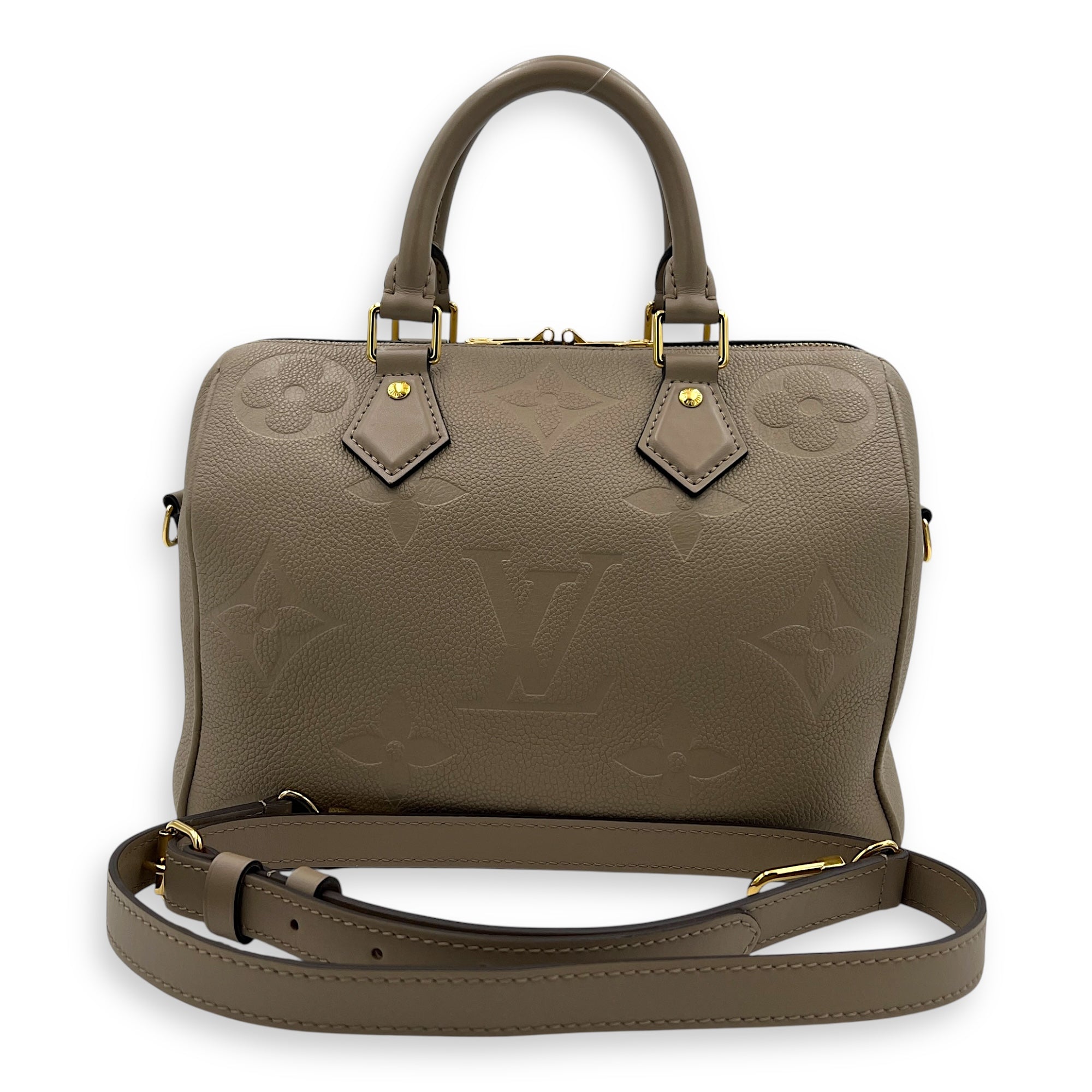 Speedy Bandouliere Top Handle Bag 25 Beige in Empreinte Leather, Gold hardware