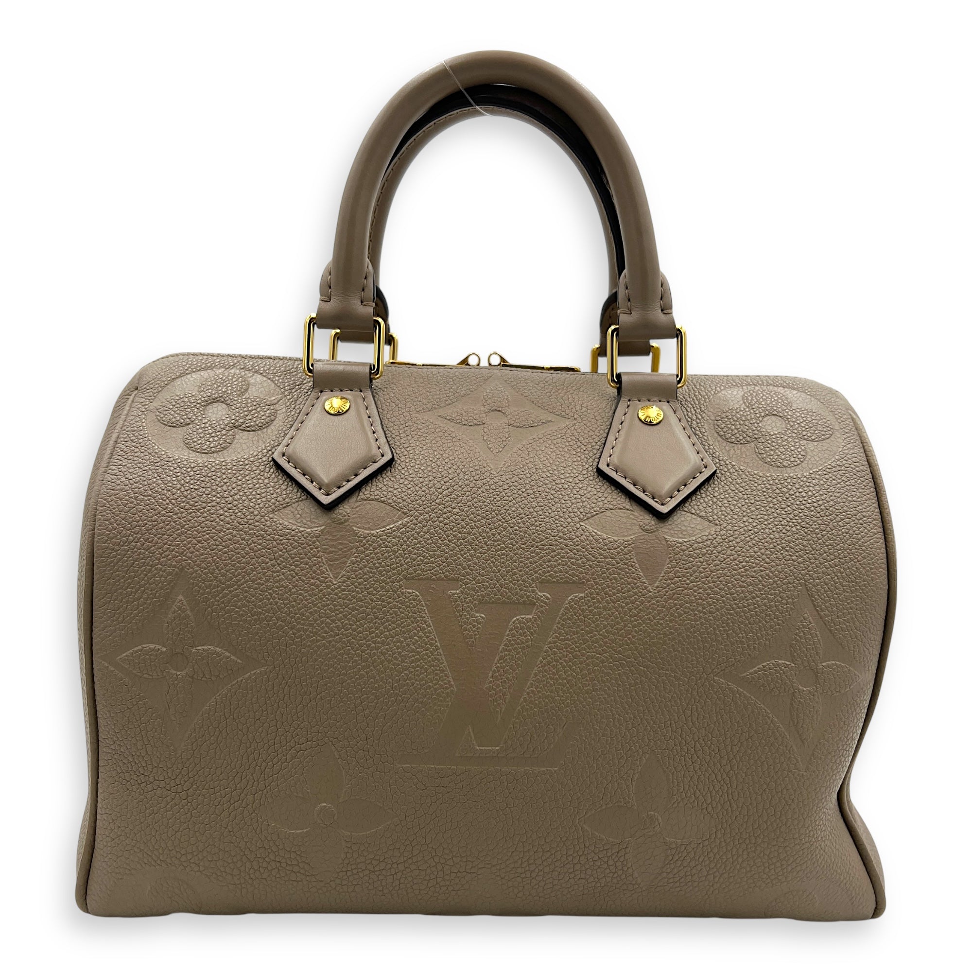 Speedy Bandouliere Top Handle Bag 25 Beige in Empreinte Leather, Gold hardware