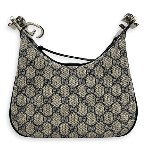 Attache Small Grey Shoulder Bag in Coated Canvas, Silver hardware