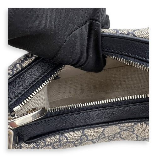 Attache Small Grey Shoulder Bag in Coated Canvas, Silver hardware