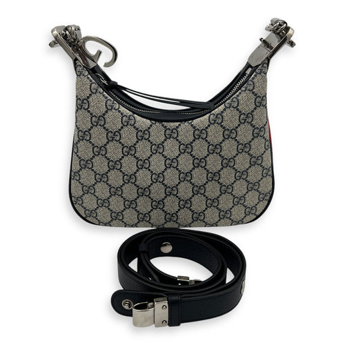 Attache Small Grey Shoulder Bag in Coated Canvas, Silver hardware