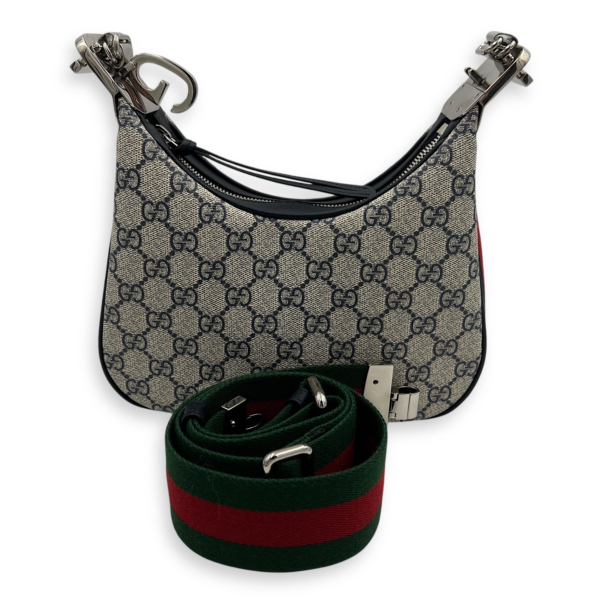 Attache Small Grey Shoulder Bag in Coated Canvas, Silver hardware