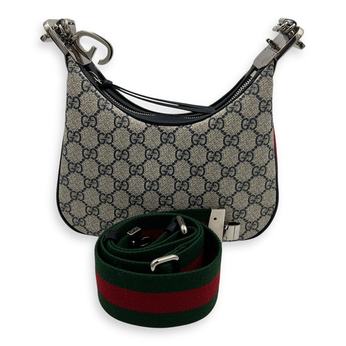 Attache Small Grey Shoulder Bag in Coated Canvas, Silver hardware