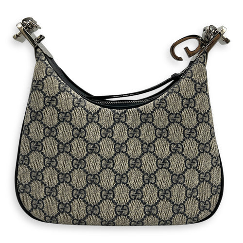 Attache Small Grey Shoulder Bag in Coated Canvas, Silver hardware