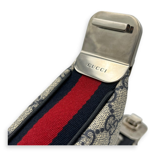 Attache Small Grey Shoulder Bag in Coated Canvas, Silver hardware