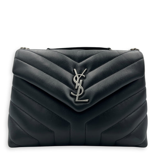 Loulou Shoulder Bag Small Black in Calfskin, Silver hardware