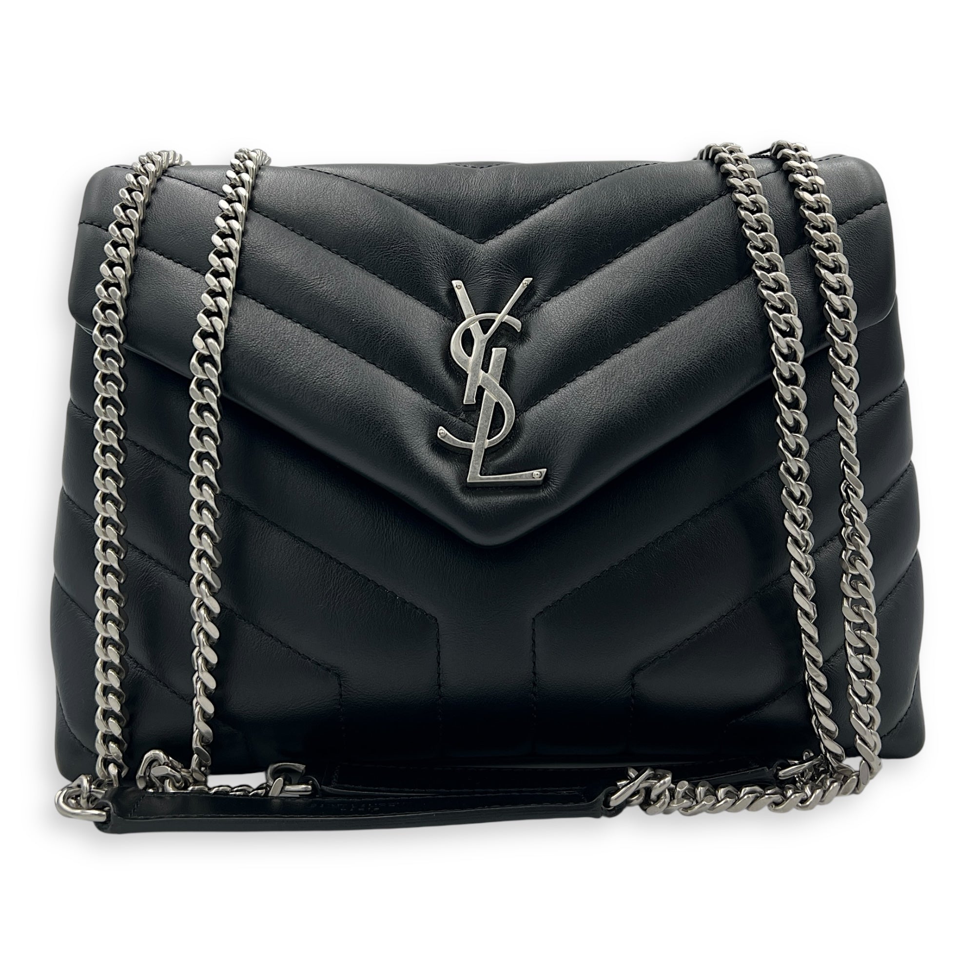 Loulou Shoulder Bag Small Black in Calfskin, Silver hardware