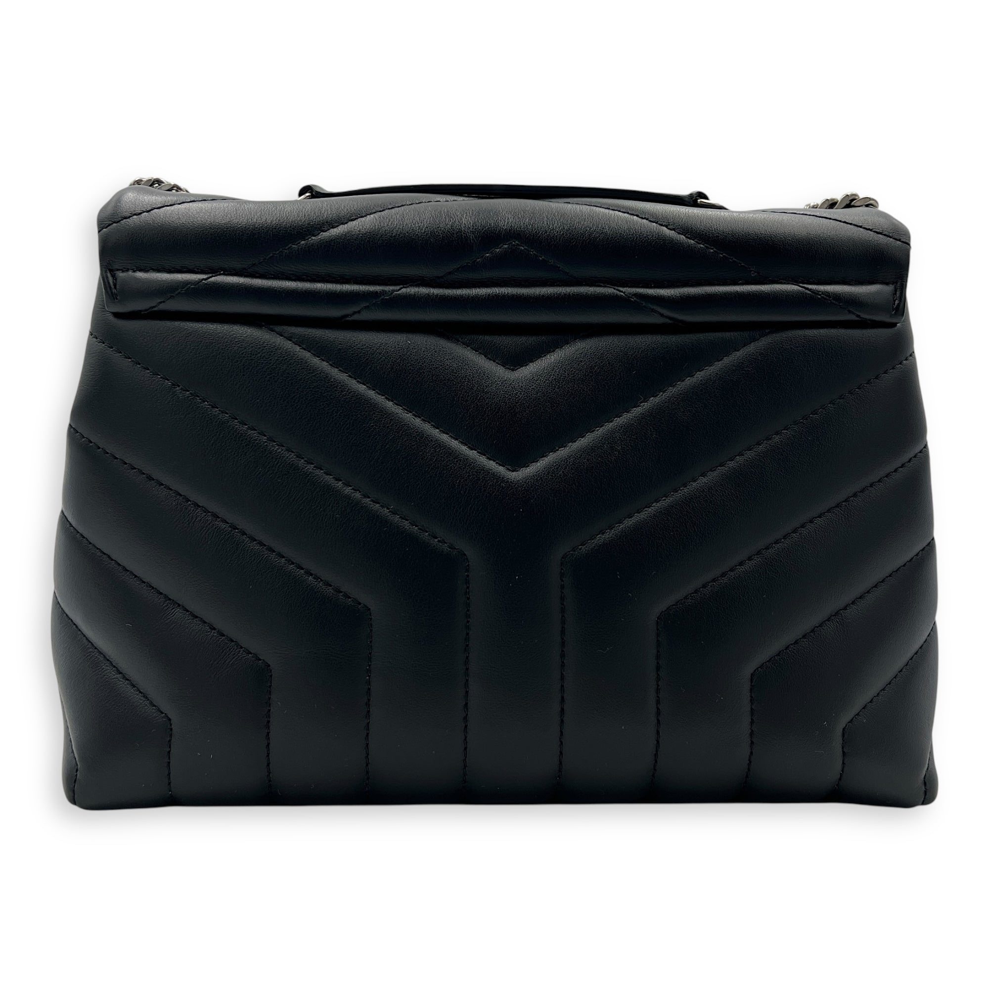 Loulou Shoulder Bag Small Black in Calfskin, Silver hardware