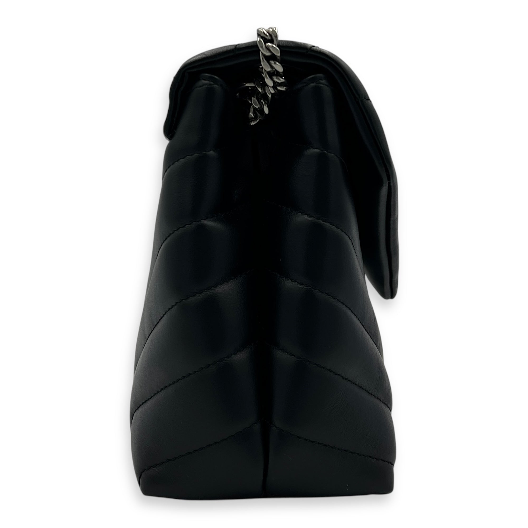 Loulou Shoulder Bag Small Black in Calfskin, Silver hardware