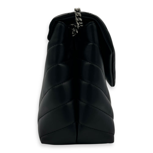 Loulou Shoulder Bag Small Black in Calfskin, Silver hardware