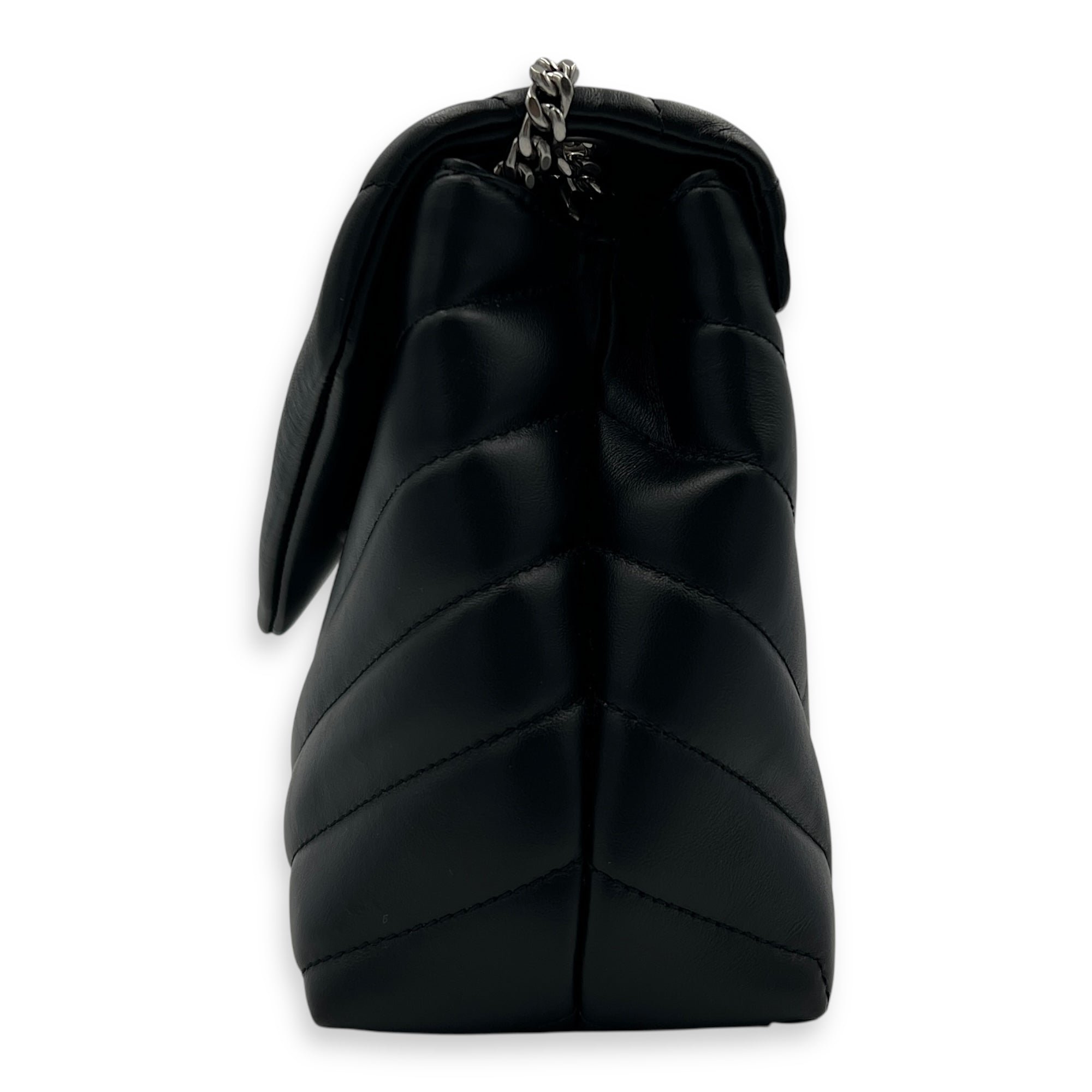 Loulou Shoulder Bag Small Black in Calfskin, Silver hardware