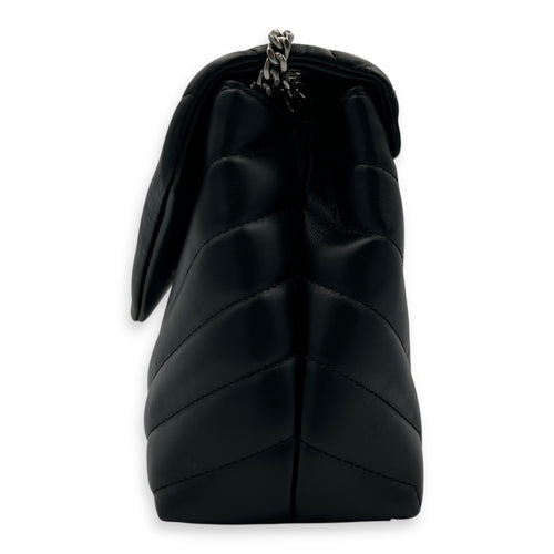 Loulou Shoulder Bag Small Black in Calfskin, Silver hardware
