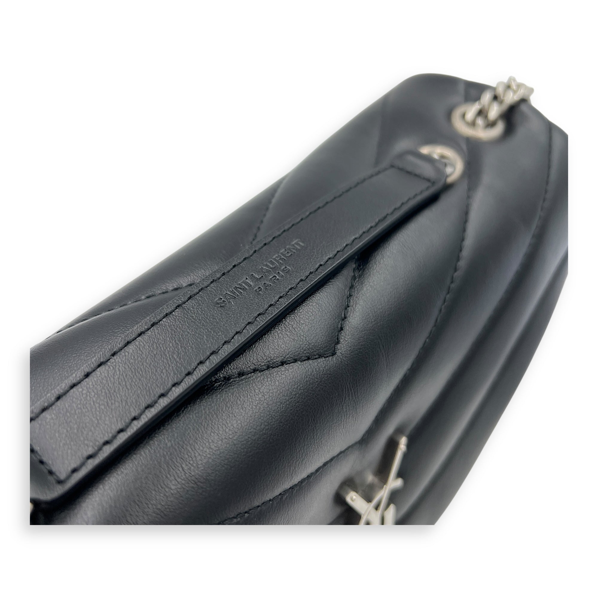 Loulou Shoulder Bag Small Black in Calfskin, Silver hardware