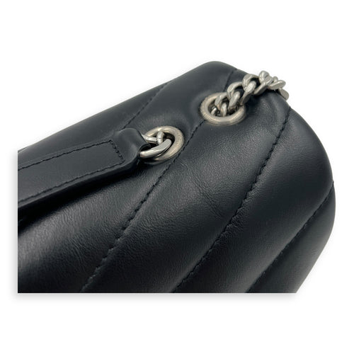 Loulou Shoulder Bag Small Black in Calfskin, Silver hardware