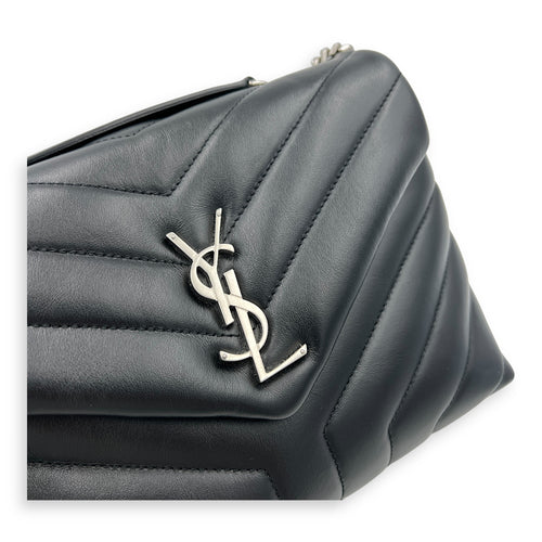 Loulou Shoulder Bag Small Black in Calfskin, Silver hardware