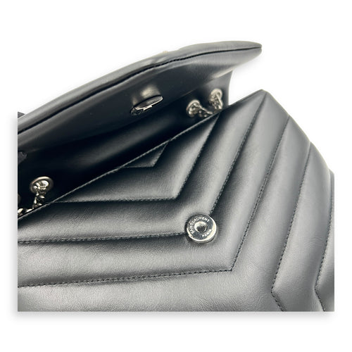 Loulou Shoulder Bag Small Black in Calfskin, Silver hardware