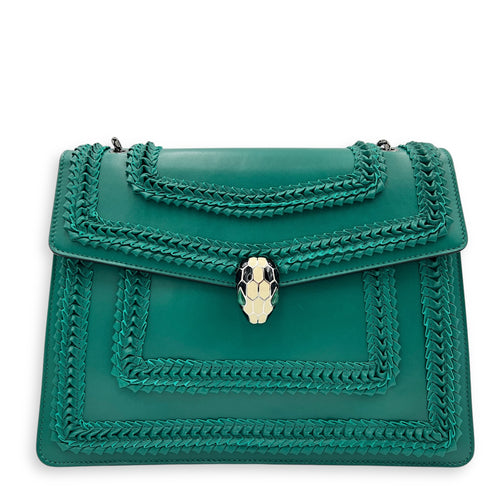 Serpenti Forever Shoulder Bag Green in Calfskin, Gold hardware