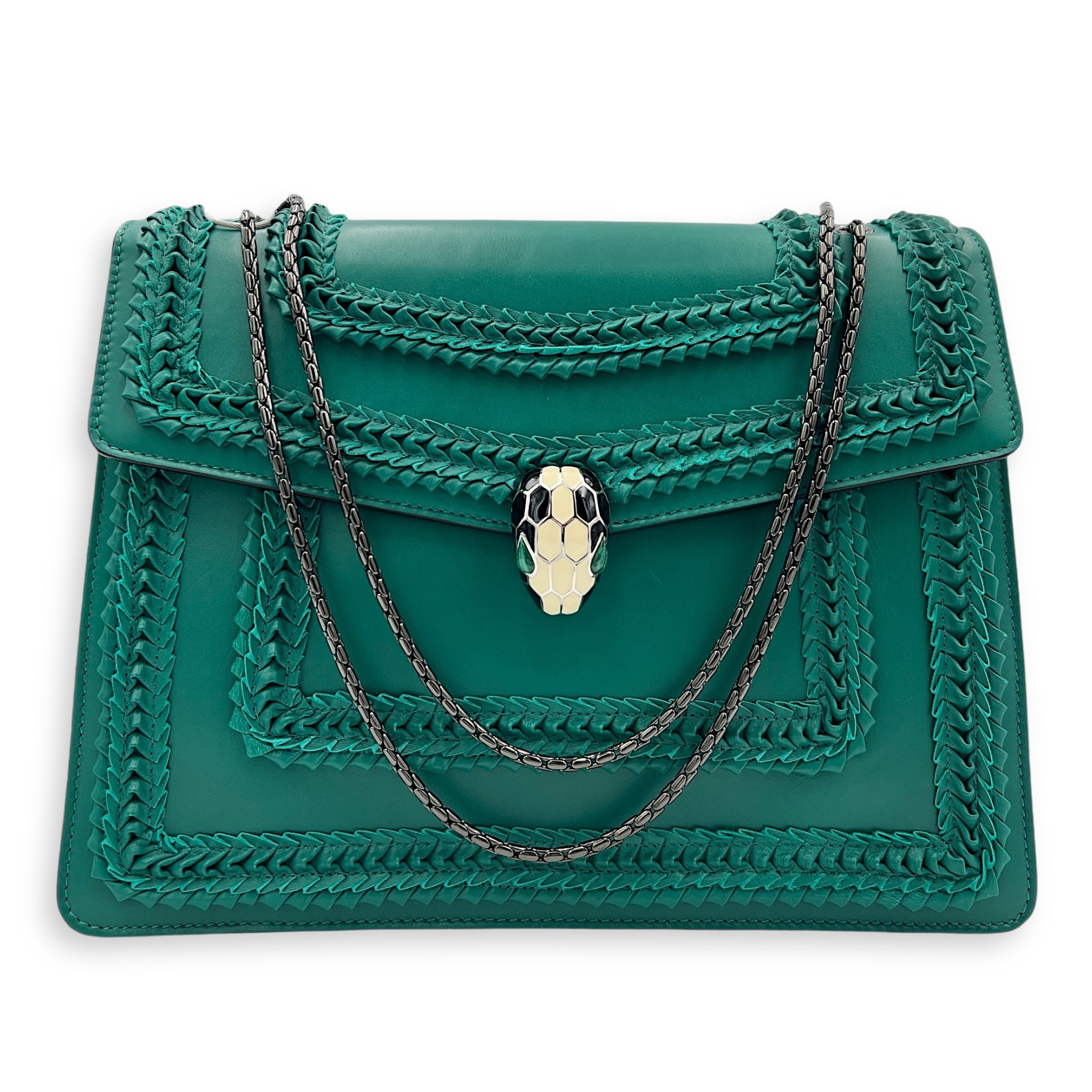 Serpenti Forever Shoulder Bag Green in Calfskin, Gold hardware