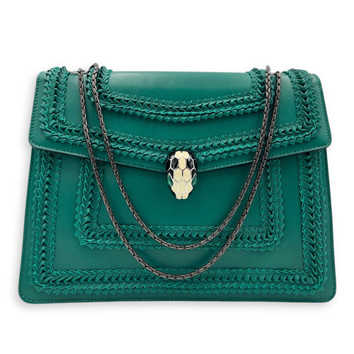 Serpenti Forever Shoulder Bag Green in Calfskin, Gold hardware